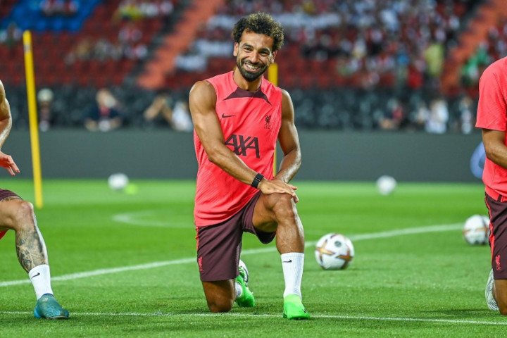 Mohammed Salah on the Football Field Getting Ready for a Match
